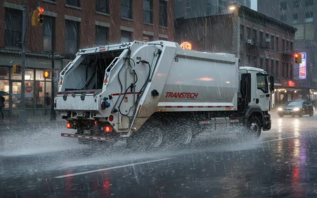 Compctor Truck In Rain